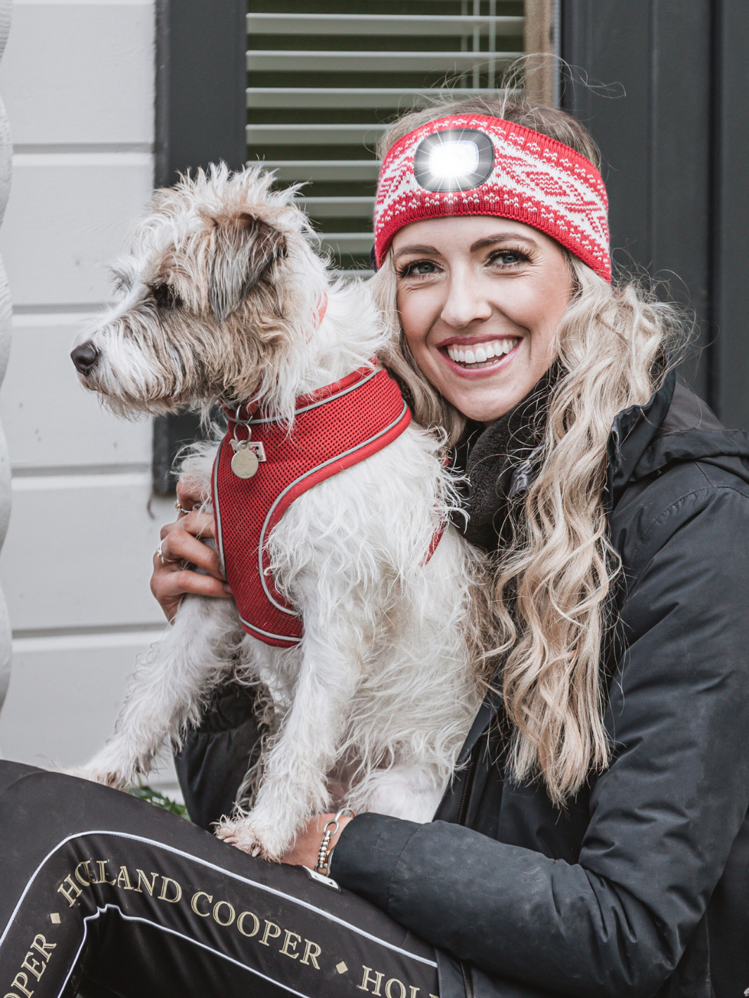 EquiLight Nordic wide-fit LED hi-vis headband in Red & White, rechargeable light-up safety headwear for enhanced visibility