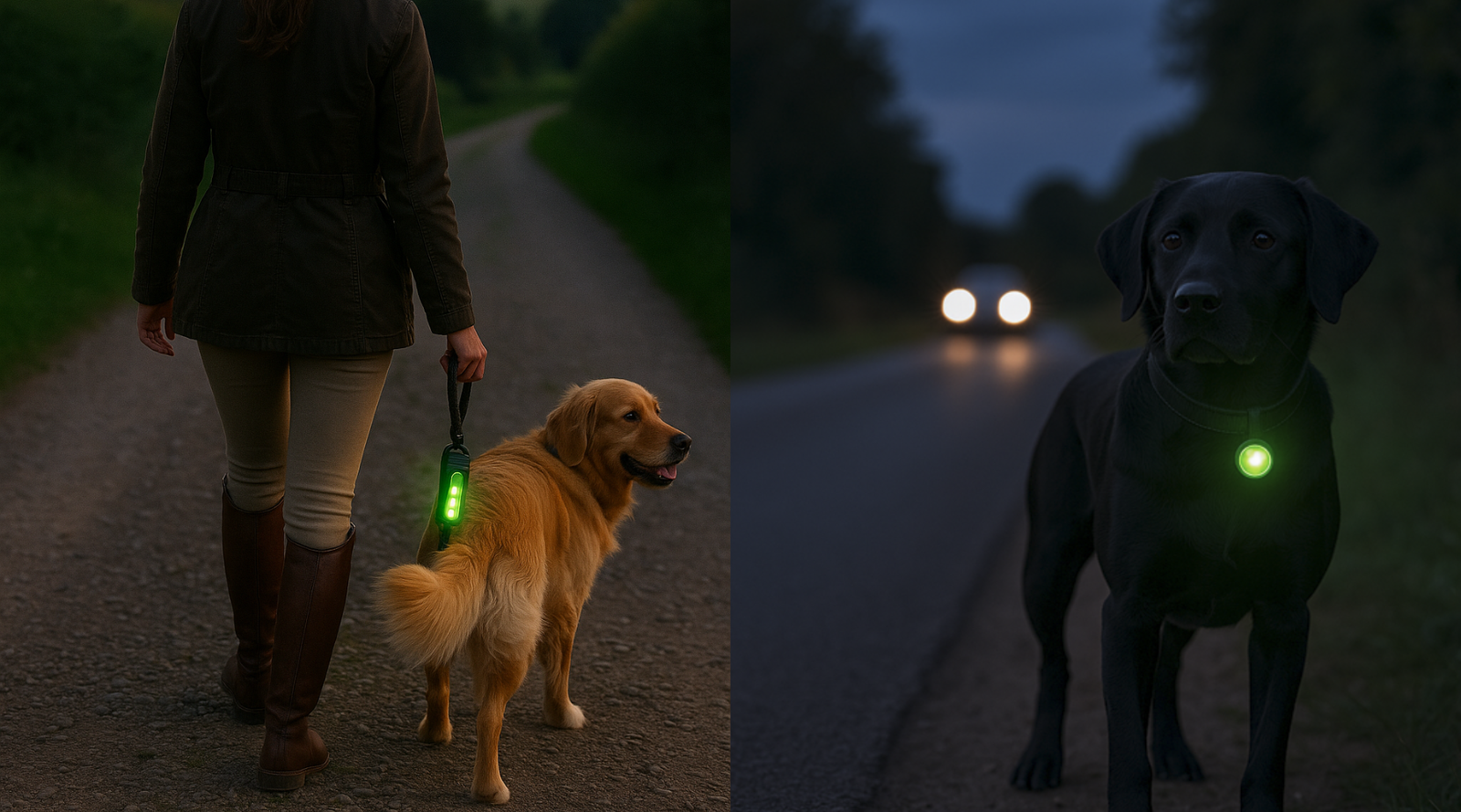 EquiLight LED Pet Collection featuring the rechargeable LED Poop Bag Dispenser and LED Pet Light for safer dog walking