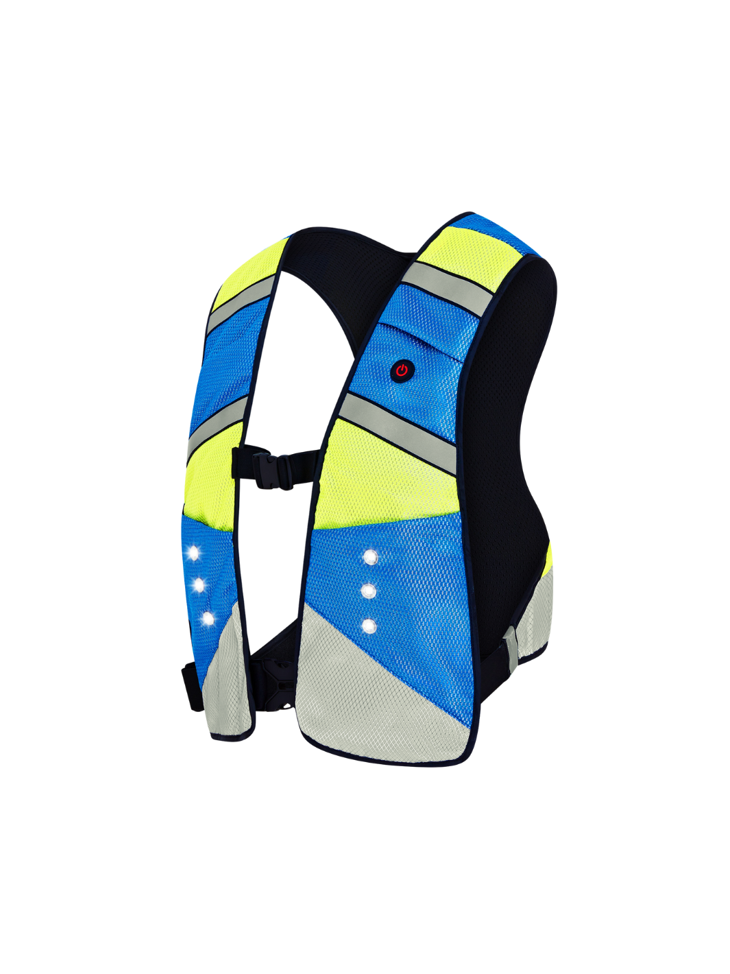 EquiLight Pro Rider Vest with integrated rechargeable LED lighting and hi-vis reflective detailing, designed to be compatible with air vests and improve rider visibility and safety in low-light conditions
