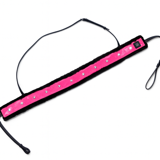 EquiLight faux fur LED sleeves designed for horse tack including bridles, reins, breastplates and martingales, with integrated rechargeable LED lighting to improve horse and rider visibility in low-light conditions
