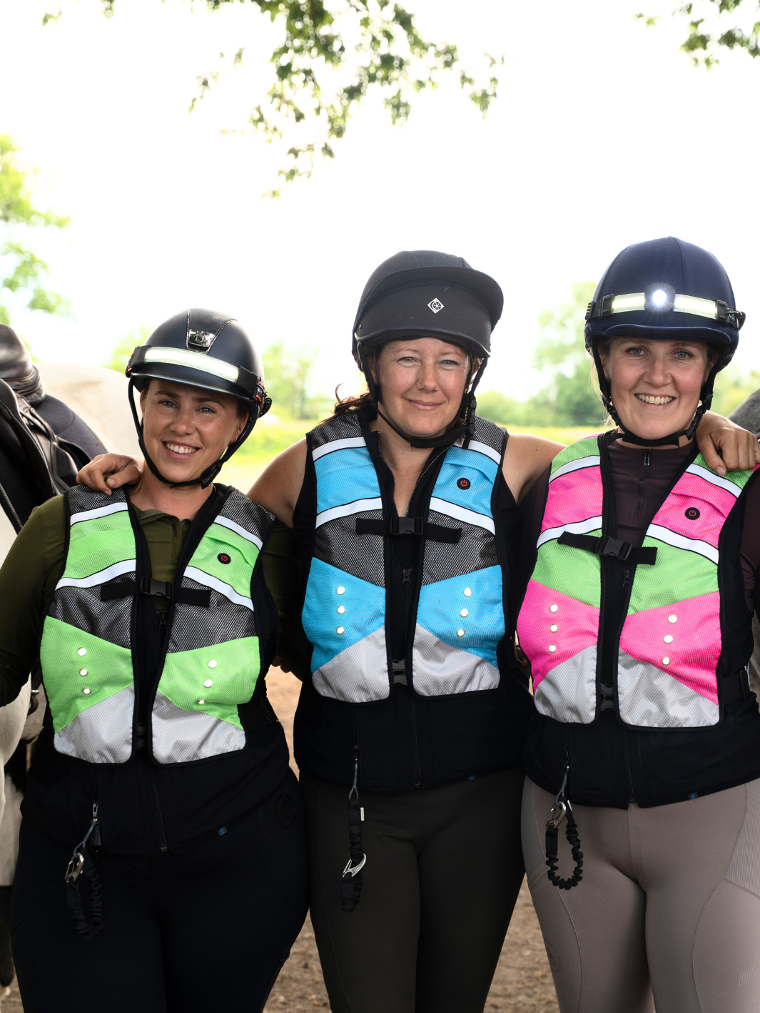 EquiLight Pro Rider Vest with integrated rechargeable LED lighting and hi-vis reflective detailing, designed to be compatible with air vests and improve rider visibility and safety in low-light conditions
