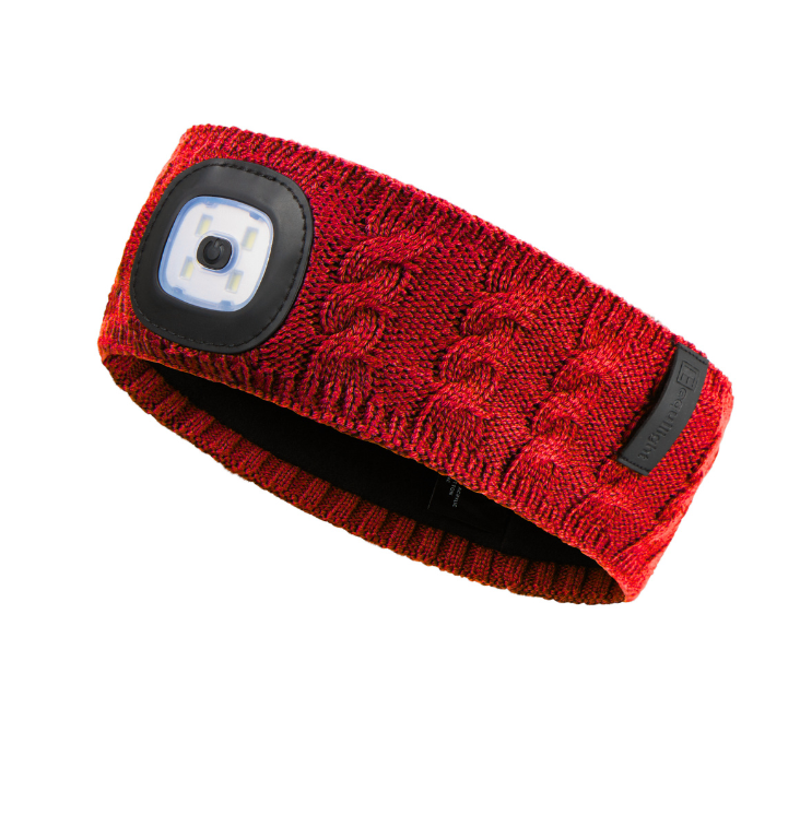 EquiLight merino wool LED headband with rechargeable hands-free LED light, designed to provide warmth, comfort and improved visibility for outdoor use in low-light conditions
