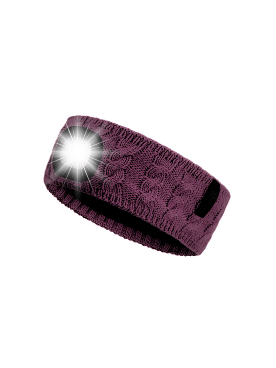 EquiLight merino wool LED headband with rechargeable hands-free LED light, designed to provide warmth, comfort and improved visibility for outdoor use in low-light conditions
