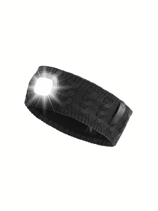 EquiLight merino wool LED headband with rechargeable hands-free LED light, designed to provide warmth, comfort and improved visibility for outdoor use in low-light conditions
