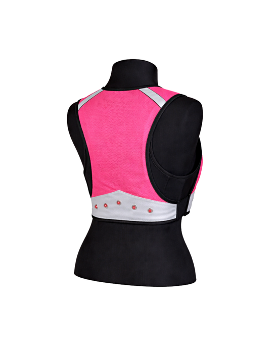 EquiLight Rider Vest pink back view with red LED lights