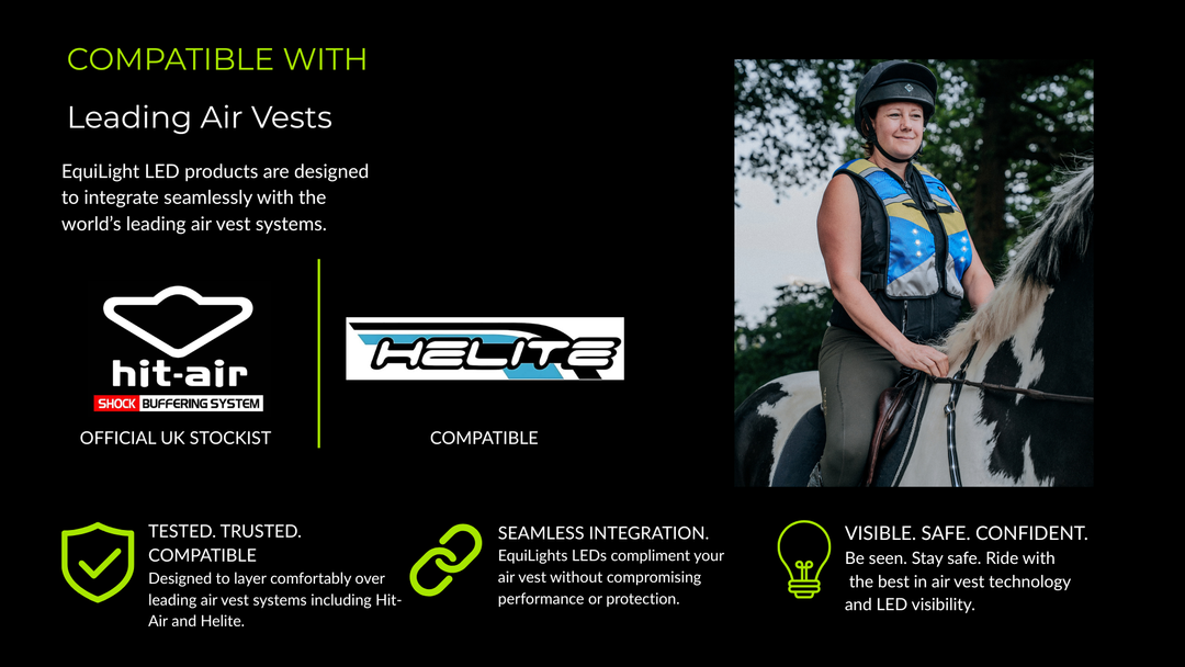 Rider wearing an EquiLight Rider Vest Pro over an air vest