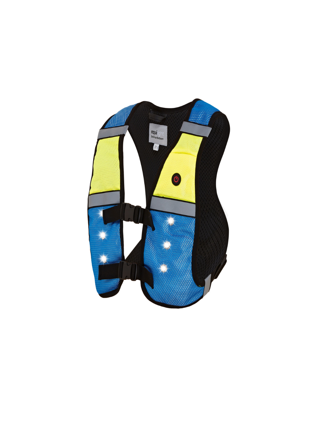 EquiLight Mini Pro Rider Vest with integrated rechargeable LED lighting and reflective detailing, hi-vis safety vest designed for young riders to improve visibility and confidence in low-light conditions
