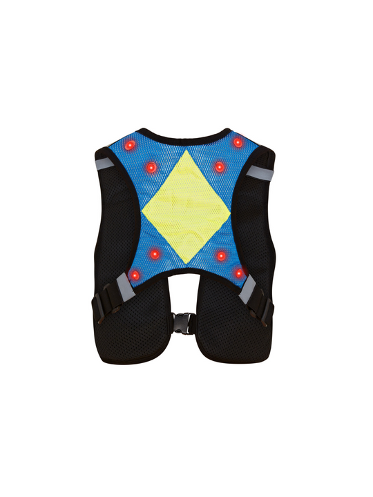 EquiLight Mini Pro Rider Vest with integrated rechargeable LED lighting and reflective detailing, hi-vis safety vest designed for young riders to improve visibility and confidence in low-light conditions

