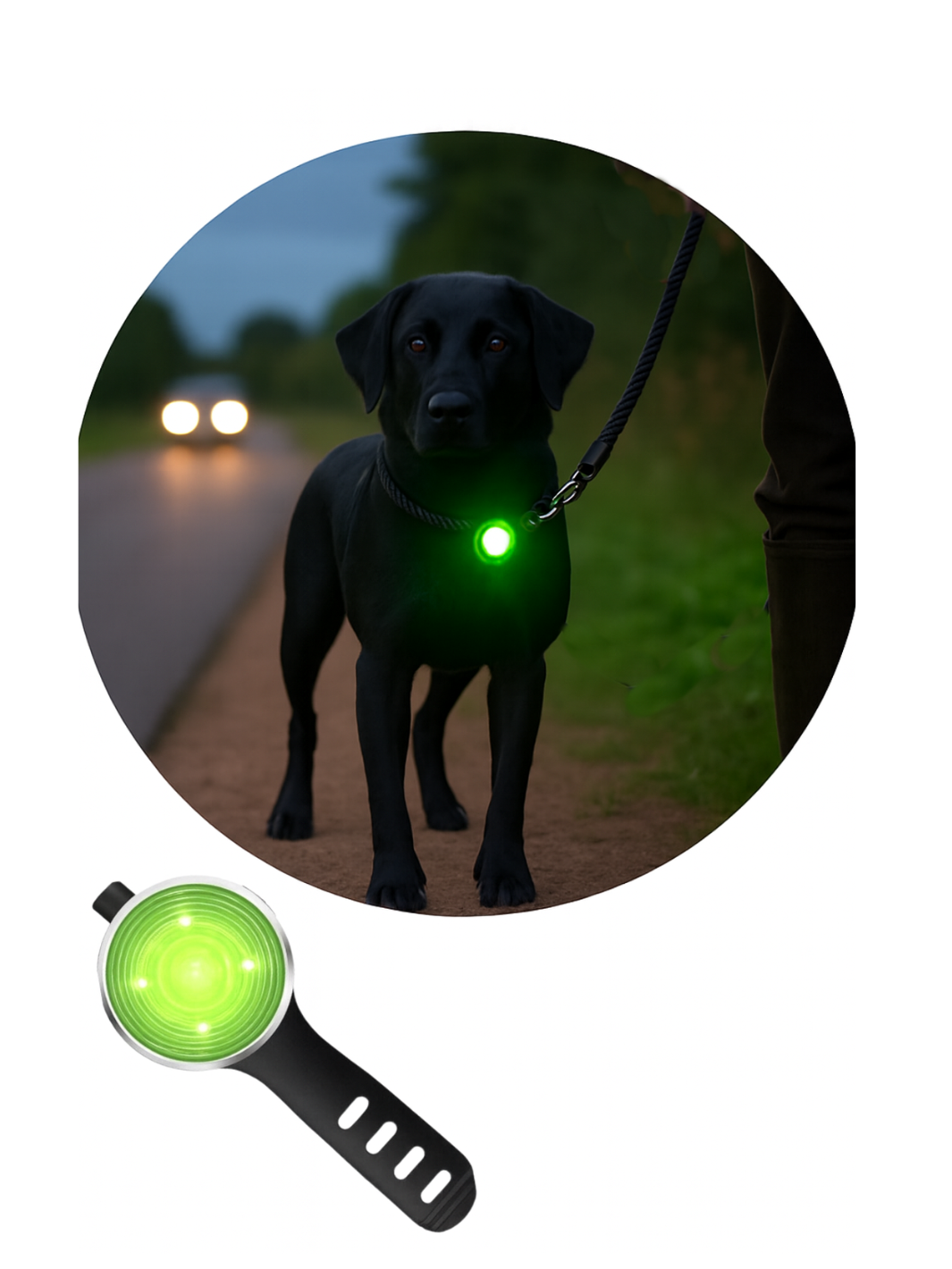 Rechargeable LED Pet Safety Light with multi-colour glow – EquiLight
Black pet safety light with adjustable silicone loop and USB-C charging
Waterproof IPX7 pet collar light showing multi-colour LED modes
LED pet light attached to a dog's collar for night-time visibility
Close-up of multi-colour LED pet light with memory mode function
Lightweight USB-C rechargeable safety light for pets – 100m visibility
Pet collar light demonstrating glow and flash settings outdoors
EquiLight LED Pet Safety Light held in h
