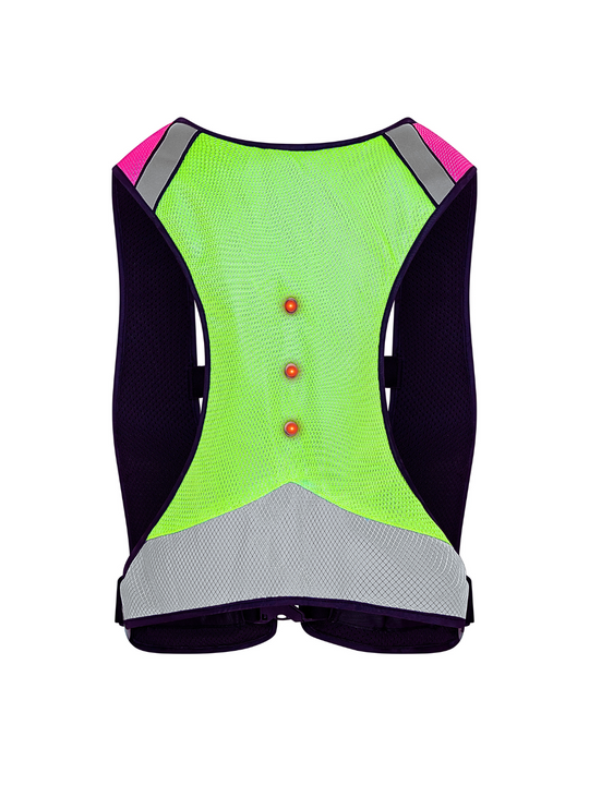 EquiLight Pro Rider Vest with integrated rechargeable LED lighting and hi-vis reflective detailing, designed to be compatible with air vests and improve rider visibility and safety in low-light conditions
