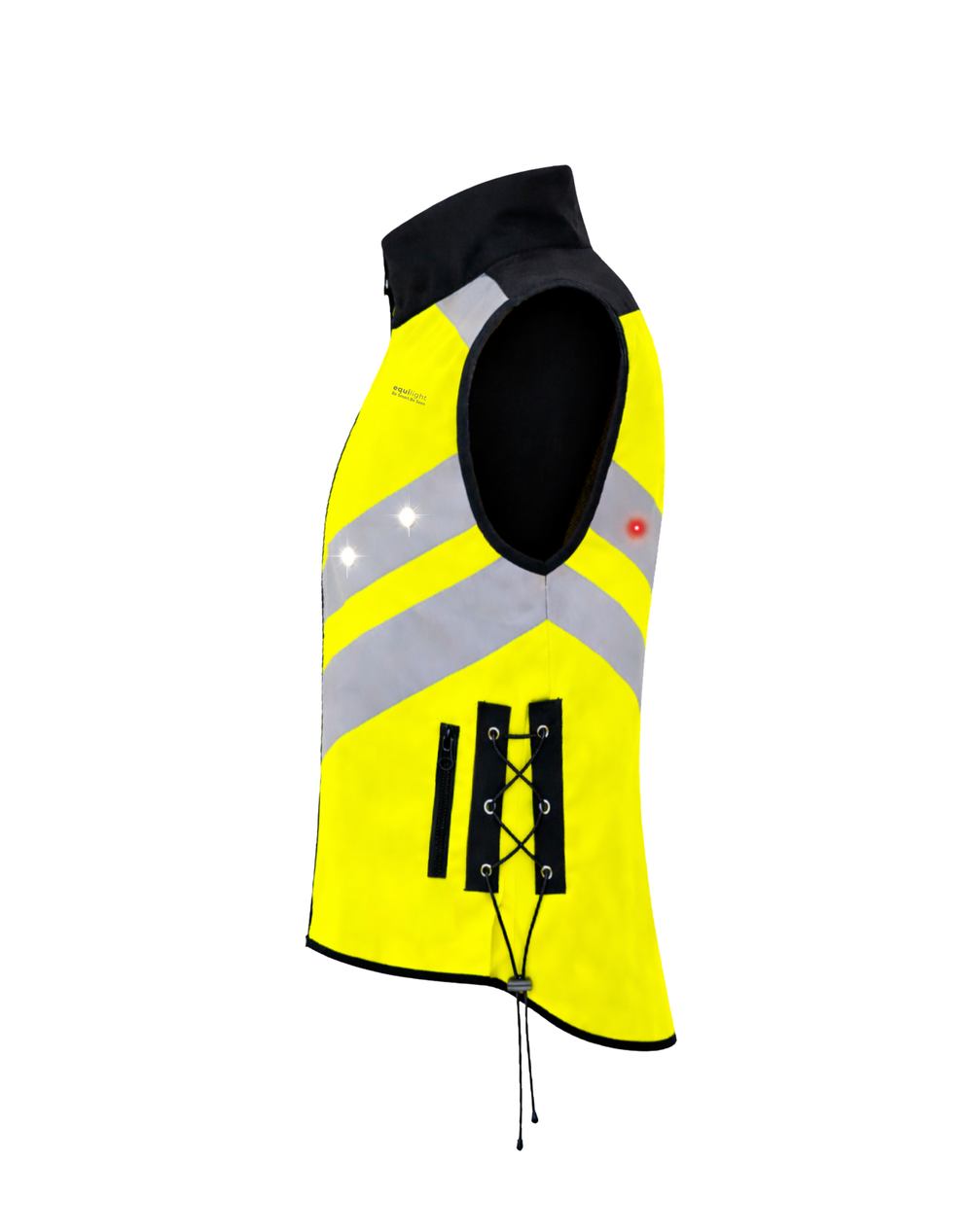Equi Light Solas LED Gilet side view neon yellow with white lights