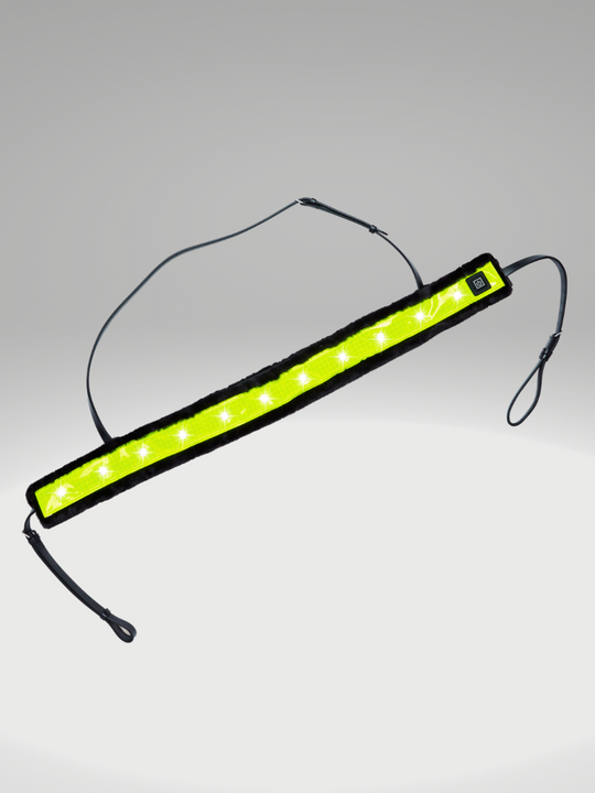 EquiLight faux fur LED sleeves designed for horse tack including bridles, reins, breastplates and martingales, with integrated rechargeable LED lighting to improve horse and rider visibility in low-light conditions

