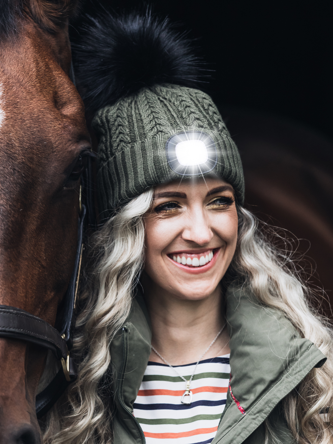 Equi Light Hunter Green LED Pom Beanie