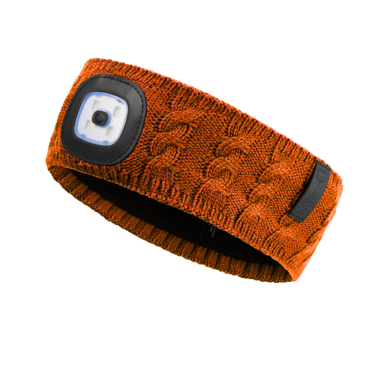 EquiLight merino wool LED headband with rechargeable hands-free LED light, designed to provide warmth, comfort and improved visibility for outdoor use in low-light conditions
